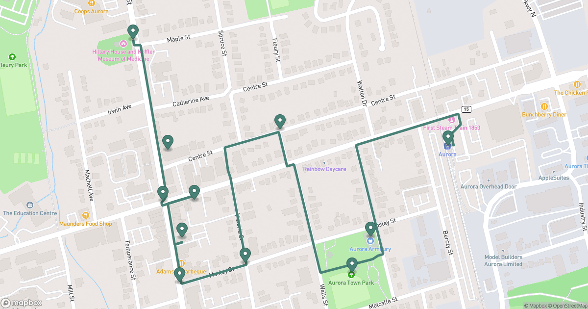 Route map of Historic Downtown Aurora