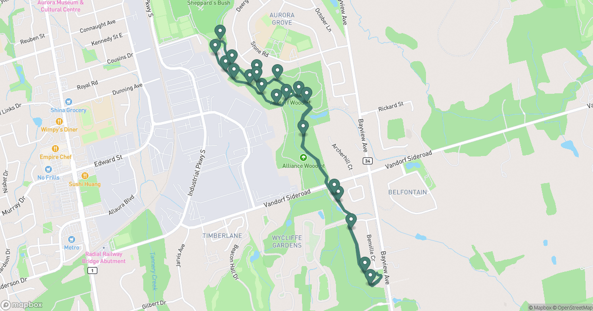 Route map of Vandorf Woodlot: Origins of the Moraine